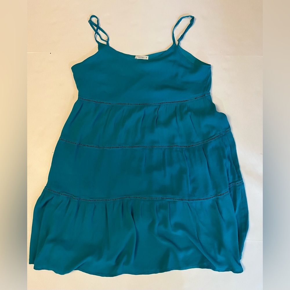 Kori America | Teal Blue Sleeveless Tiered Dress Size Medium - Picture 5 of 11